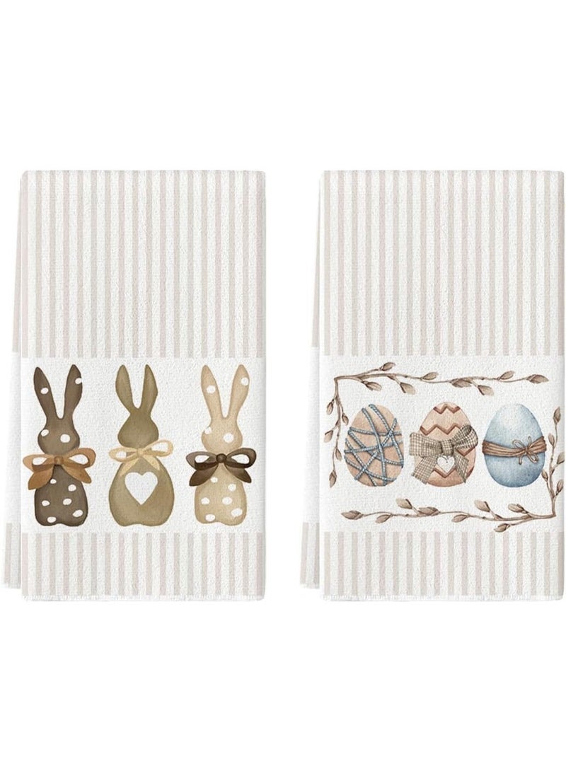 ChicAbode Stripe Rabbit Bunny Eggs Easter Kitchen Towels Dish Towels, 16x23 Inch Spring Decoration Hand Towels Set of 2 - Image 1